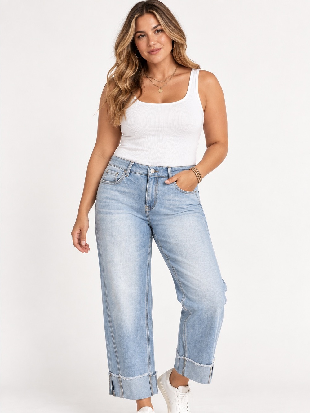 Light Wash Women's Wide-Leg cropped Jeans‎ large